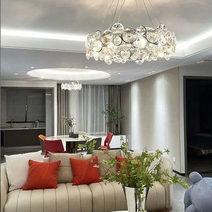 Gold LED K9 Crystal Ring Hanging Pendant Lamp Home Modern Round Chandelier E14 60cm Hanging Lamp for Dining Living Room