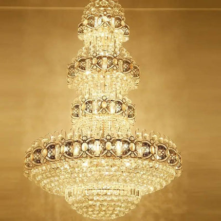Custom Hotel Foyer Lobby Wedding Pendant Light Luxury Gold Empire Large Crystal Chandelier