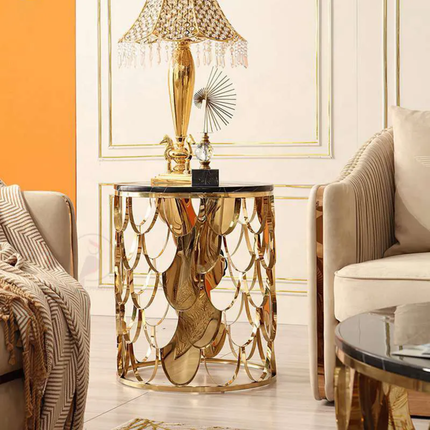 Modern luxury gold marble coffee table Italian home furniture stainless steel base large round living room center coffee table