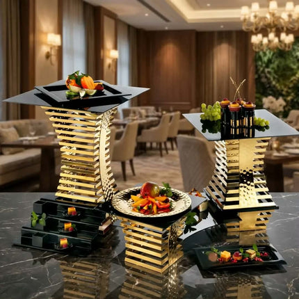 Multi-Layer Stainless Steel Hammered Buffet Food Display Rack Dessert Riser Table Stand For Hotel Wedding Banquet Catering
