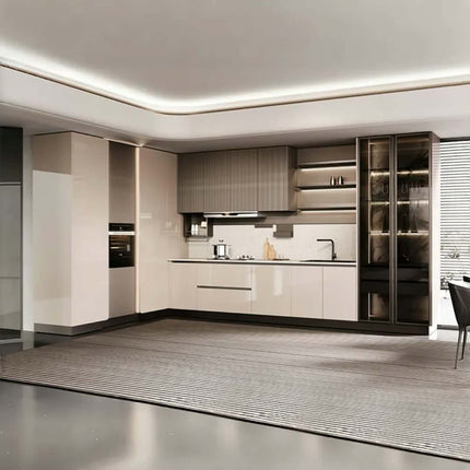Modern Minimalist Solid Wood Kitchen Cabinets Custom Modular Durable Storage Kitchen Cabinets
