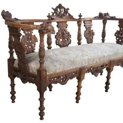 Antique Victorian Neo-Renaissance Carved Wood Settee Sofa