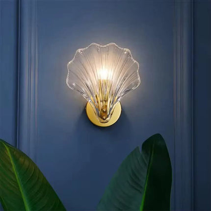 Iron Glass Material Bedroom Headboard Shell Wall Lamp Light Luxury Modern Simplicity
