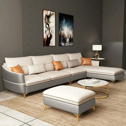Light Luxury Modern Design Sectional Sofa for Living Room Furniture Solid Wood Frame Technology Cloth Sofa