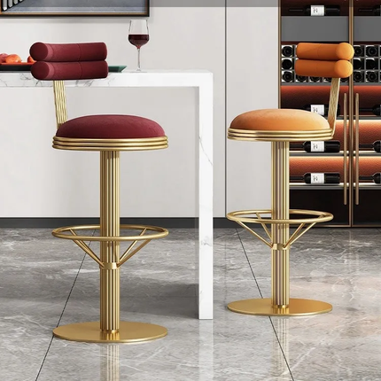 Italian Luxury Stainless Steel Bar Stool Modern Simple High Stool for Dining Living Room and Home Bar Rotating Cafe Chair