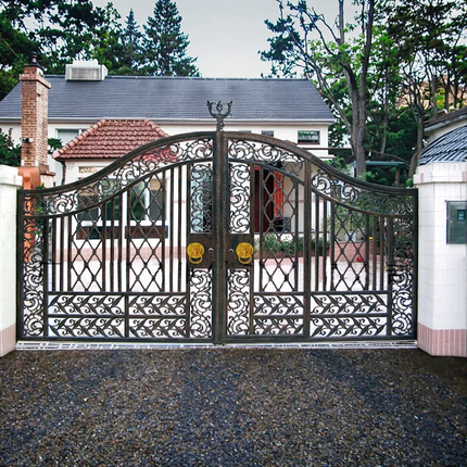 Outdoor Large Luxury Double Door Wrought Iron Gates Swing Design Automatic Durable Eco-Friendly Powder Coated High Quality