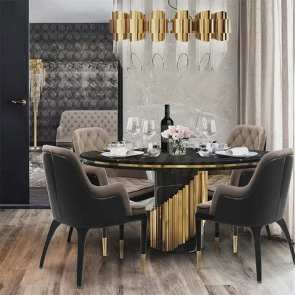 Modern Luxury Black Marble Dining Set – Stainless Steel Legs, Factory Direct for Home Villa Hotel