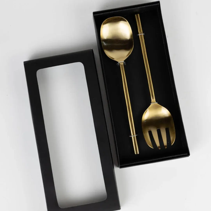 Brass & Stainless Steel Eco-Friendly Salad Server Set With Mirror Polished Finish Classic Engraved Patterns Dishwasher Safe