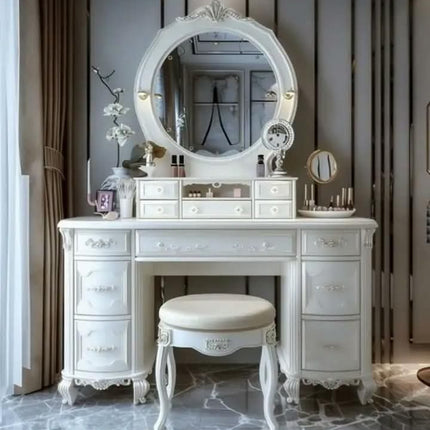 New Design Modern Luxurious Wood Dressing Table Cabinet With Lighted Mirror And Storage For Bedroom Coiffeuse