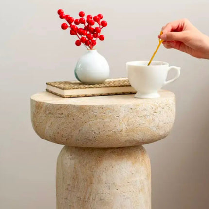 Nordic Faux Travertine Side Table Coffee Table, Modern Minimalist Living Room Home Furniture
