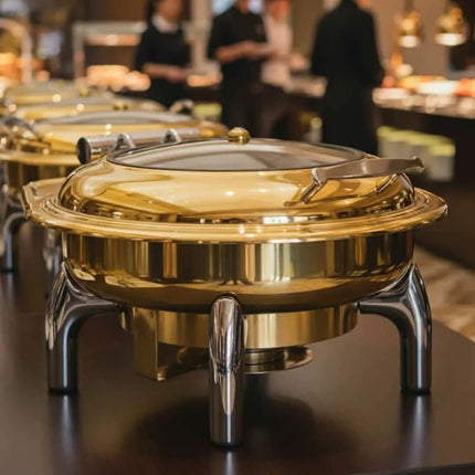 Luxury Stainless Steel Gold And White Hotel Fuel-Powered Chafing Dish Buffet Food Warmer for Catering Restaurant