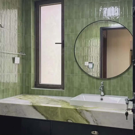 Azure Green Marble Freestanding Washbasin – With Base, Natural Stone, Customizable for Home, Hotel and Engineering Projects