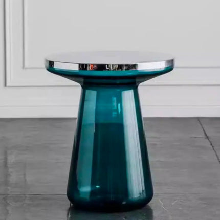 Contemporary Living Room Coffee Table, Tempered Glass Mirror Top With Patterned Brass Metal Side Table For Hotel
