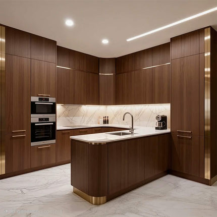 Modern Eco-Friendly Wooden Kitchen Cabinets Set Custom Modular Luxury Smart Island Quartz Countertops
