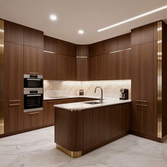 Modern Eco-Friendly Wooden Kitchen Cabinets Set Custom Modular Luxury Smart Island Quartz Countertops