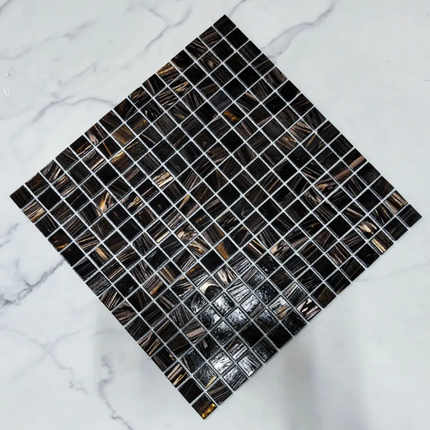 30×30 Super Quality Black Brown Golden Line Swimming Pool Glass Mosaic Tile for Bathroom Wall and Floor