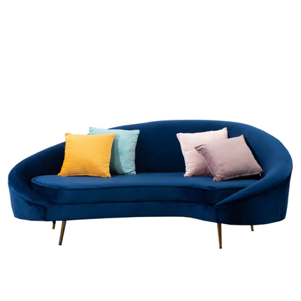 Royal Navy Blue Velvet Curved Sofa Premium Gold Legs Luxury Design for Living Room