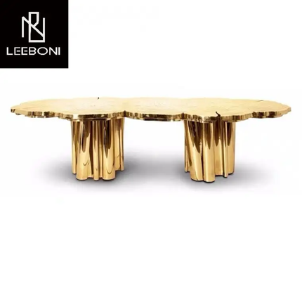 Home Furniture Unique Design Banquet Table Stainless Steel Gold 6 Seater Luxury Dining Table