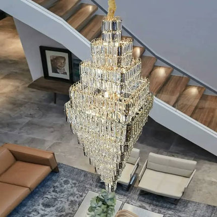 Custom Oversized Gold LED Crystal Chandelier Modern Simple Luxury High Brightness Eye Caring Hotel/Villa Lobby Lighting