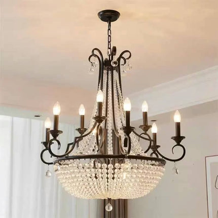 American Modern Crystal Chandelier Elegant Luxury Black Body LED Pendant Light Middle Dimmable Adjustable Height European Style