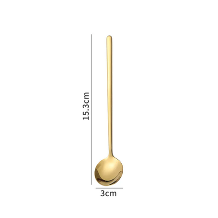 Custom Logo Stainless Steel Mirror Polish Long Handle Teaspoon with PVD Gold Coating For Coffee Latte Ice Cream Mixing-Present