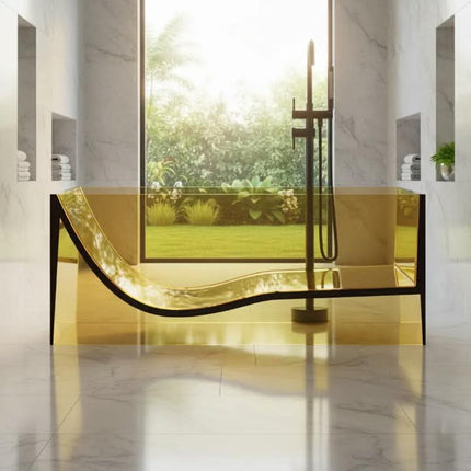 Luxurious Villa With Transparent Resin Bathtub Soaking Function Drainer Rectangle Freestanding Bathtub