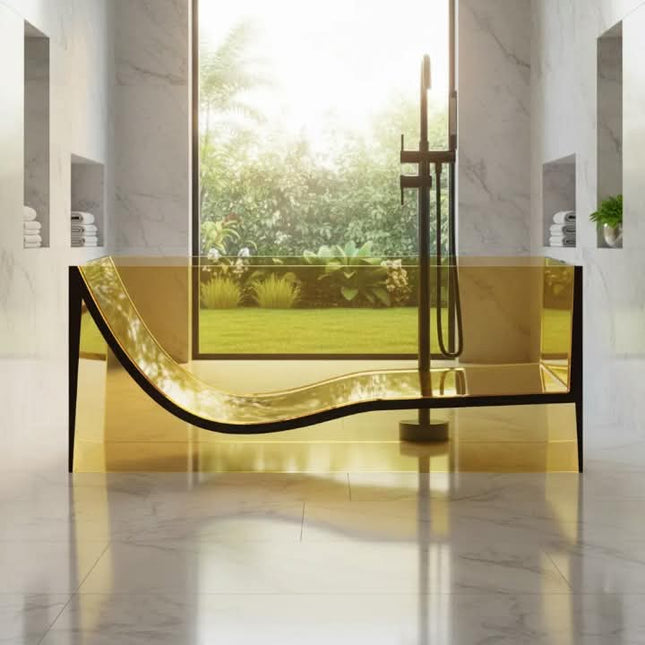 Luxurious Villa With Transparent Resin Bathtub Soaking Function Drainer Rectangle Freestanding Bathtub