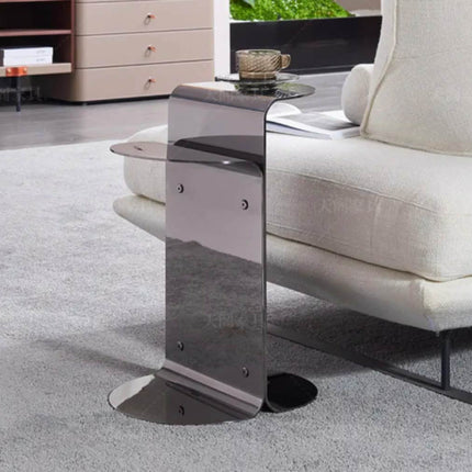 Light Luxury Mirror Polished Stainless Steel Double Tier Curved Side Table Stable Load Bearing For Home Furniture Decor