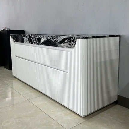 All-in-one seamless natural marble countertop with bath mirror floor-to-floor rubber wood bathroom cabinet for bathrooms