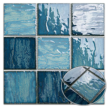 30×30 Swimming Pool Porcelain Ceramic Mosaic Anti-Slip Mix Green Concave-Convex Texture Mosaic