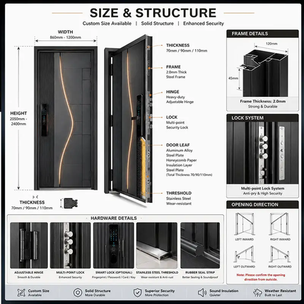 Modern Design High Quality Soundproof Exterior Front Entry Security Stainless Steel Entrance Entry Door With Smart Lock