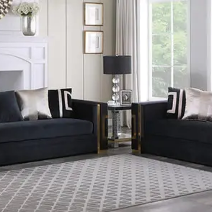 Grand Blue Velvet Elite Sofa with Striking Golden Details Premium Quality