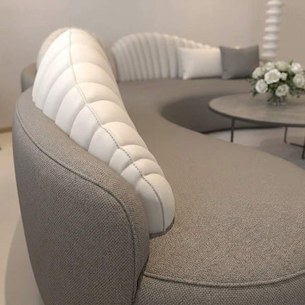 High-End Grey Curved Sofa with Pleated Backrest Modern Luxury Sectional Couch Set for Cultural Hotel Suite Lounge