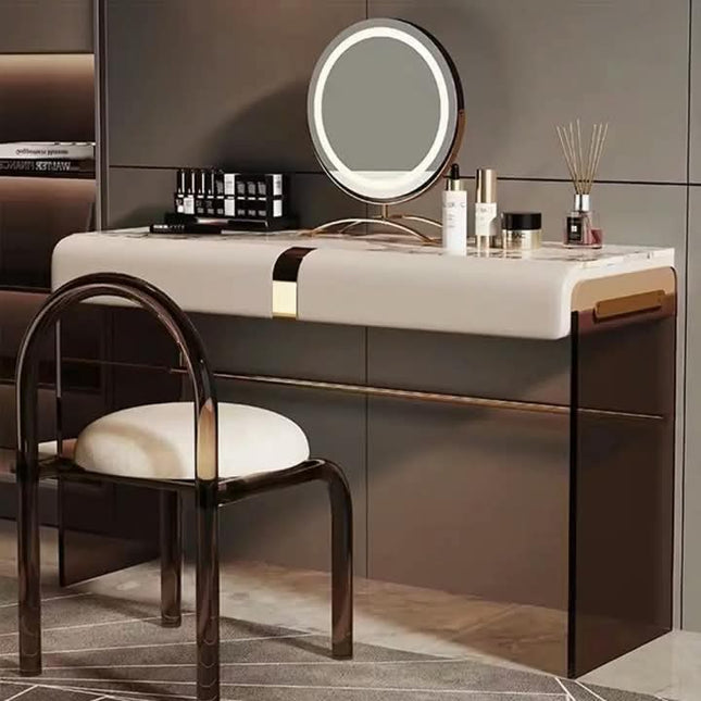 Modern Minimalist Dressing Table Compact Dressing Table for Small Spaces Bedroom Dressing Table With Led-Lit Vanity Mirror