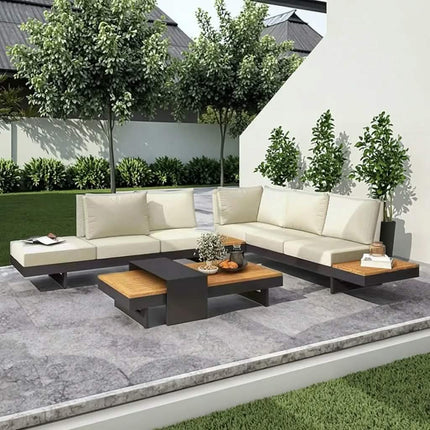 Modern Outdoor Aluminum Alloy Sofa Set Durable Rainproof Sunscreen For Courtyard Villa Hotels Open-Air Teak Chair Combination