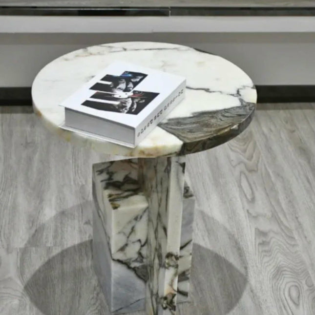 STONEKOCC in Stock D45xH52CM Luxury 100% Elephant White Natural Marble Stone Side Coffee Table Tea Desk Modern Furniture