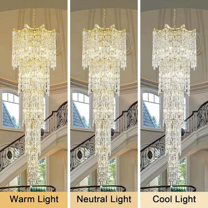 Modern Custom Long Luxury Decoration Hotel Lobby Staircase Hanging Pendant Light Steel Crystal Ring Led Chandeliers