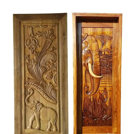Safety Single Carved Elephant Appearance Interior Solid Wood Door Design