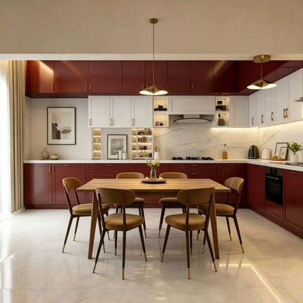 Modern Luxury Modular Eco-Friendly Red L-Shaped Kitchen Cabinets Island Custom Whole House Plywood Kitchen Furniture