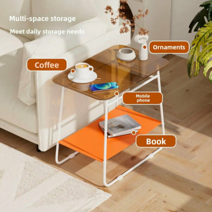 Modern Minimalist Tempered Glass Coffee/Side Table With Storage Small Living Room Bedroom Sofa Table Metal Frame