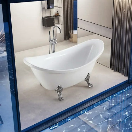 Modern Portable Soaking 1 person Hotel Use Free Standing Acrylic Bathtub with Drainer Chrome Foot White