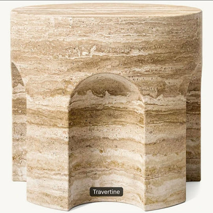 Dream Home Roman Arch Cutout Travertine Side Table Round Tabletop Multi Arched Hollow Design Wabi Sabi Sofa End Accent Table