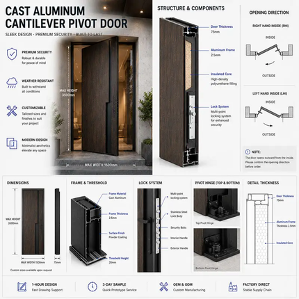 Luxury Design Custom High Quality Exterior Entrance Security House Front Stainless Steel Pivot Door