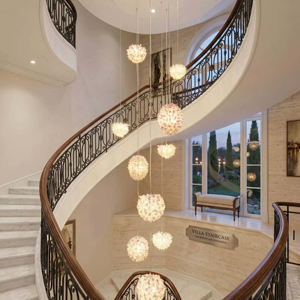 Modern Gold LED Warm White Metal Natural Crystal Foyer Pendant Lamp Spiral Staircase Design Indoor Hanging Home Dining Living
