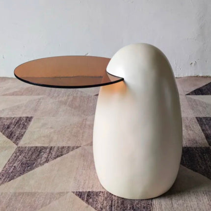 Luxury Art Creative Corner Table Cement Concrete Tempered Glass Modern Round Ornament Side Table