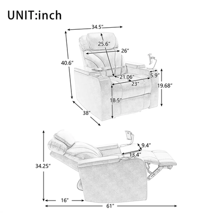 Grand Comfort Masterpiece Ergonomic Design Leather Recliner with Integrated LED Lights, Cup Holders and Accessory Stand