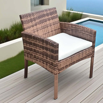 Brown Rattan Outdoor Furniture Set with Glass Coffee Table | 2 Chairs, Loveseat, Cushions, Custom Colors & Styles for Patio