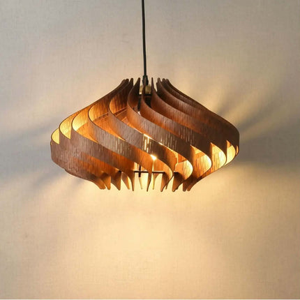 Creative Spiral Restaurant Pendant Light Wabi Sabi Style Retro Bedroom Bar Decoration Wooden Pendant Light