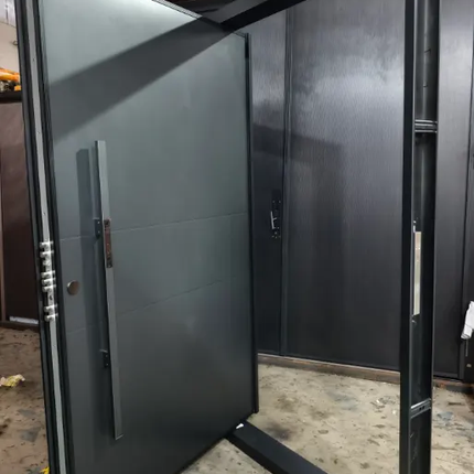 Modern Single Exterior Finished Side Opening Entry Door Galvanized Steel Construction Windproof Feature for Home Apartment Use