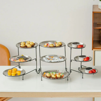 Modern Three Layer Fruit Cake Plate, Artistic And Luxurious Stainless Steel and Iron Detachable and Foldable Dessert Plate